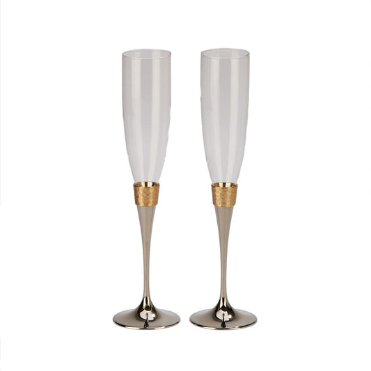 Hammered Gold Band Champagne Flutes Set by Creative Gifts