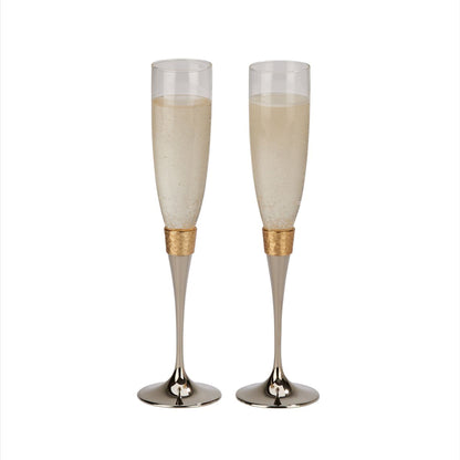 Hammered Gold Band Champagne Flutes Set by Creative Gifts