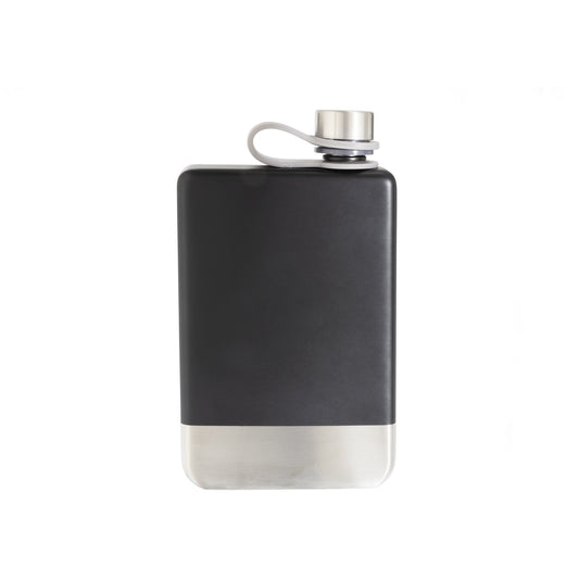 8 oz Black Stainless Steel Flask with Silver Bottom by Creative Gifts