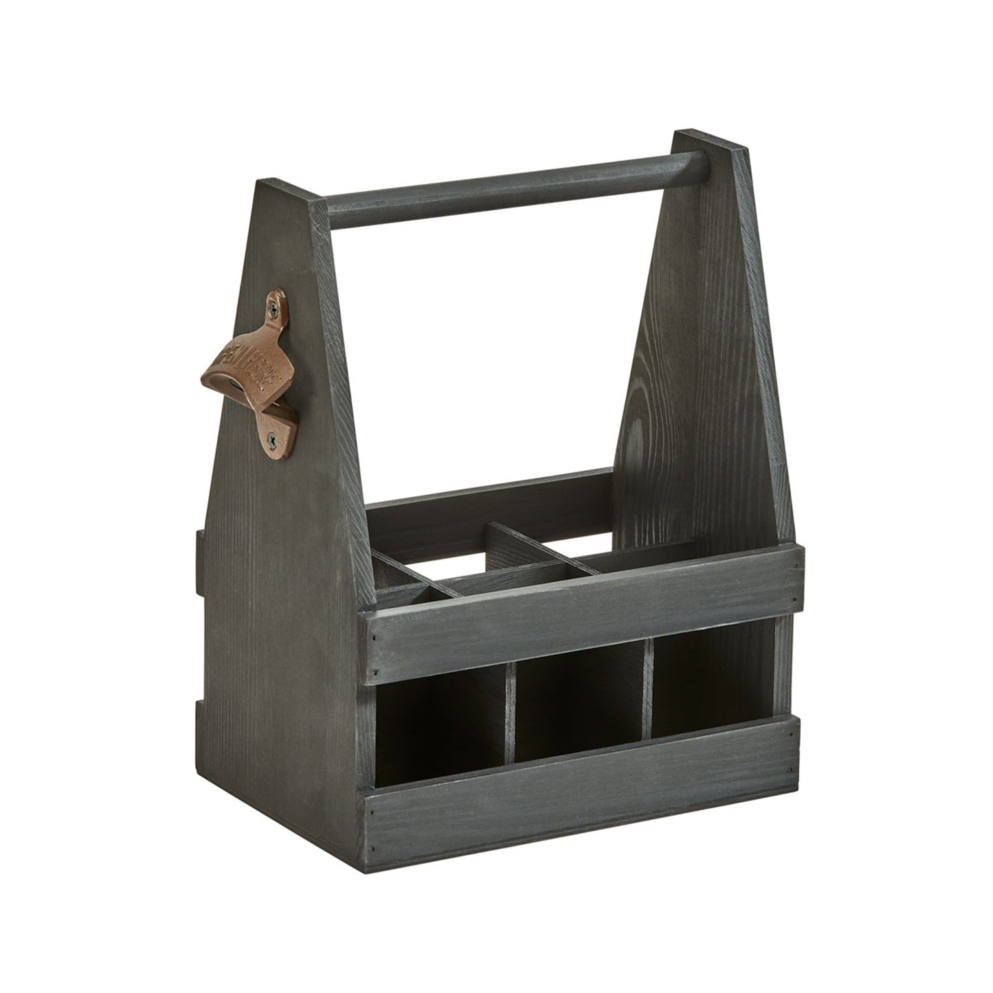 Black Wood 6 Bottle Beverage Caddy with Opener