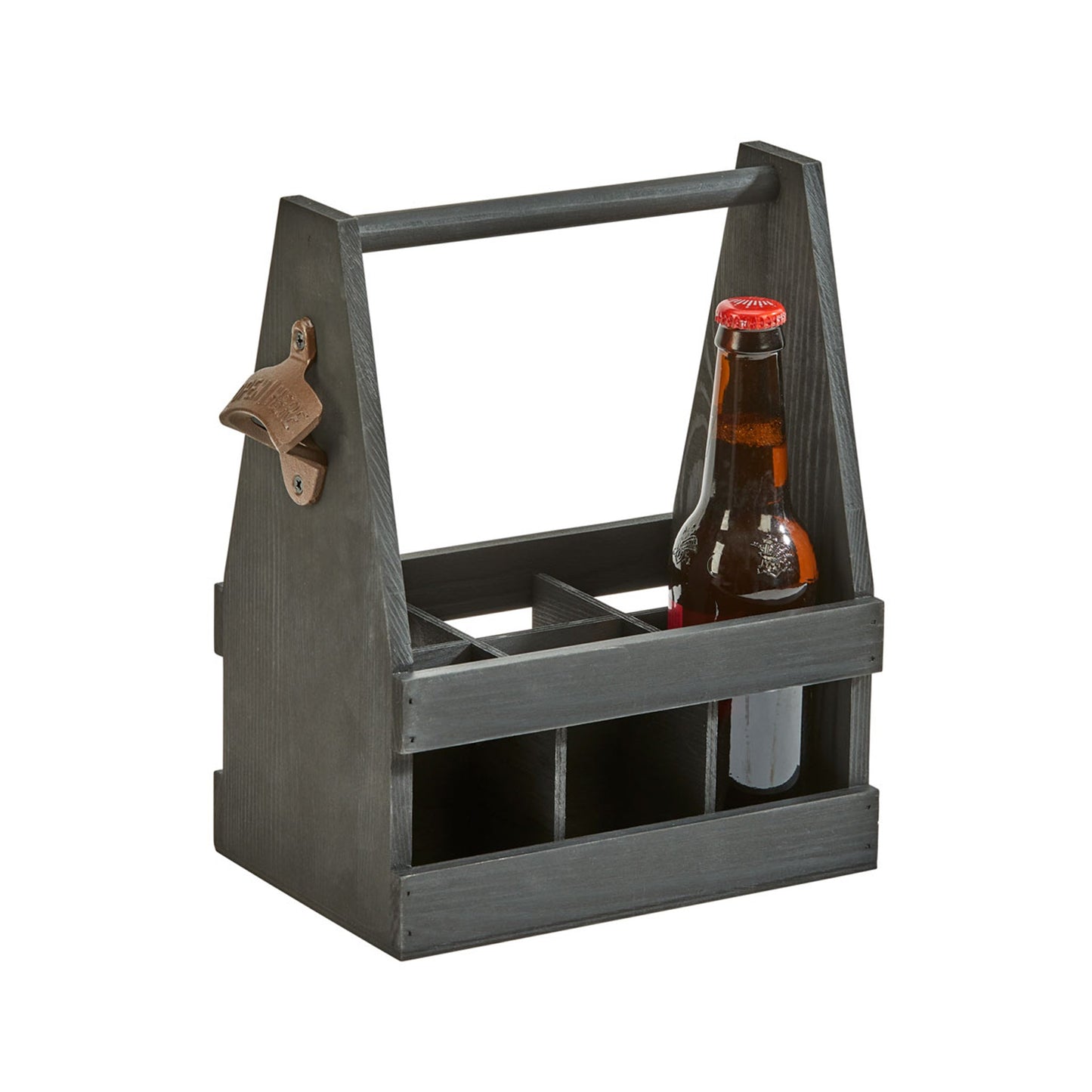 Black Wood 6 Bottle Beverage Caddy with Opener