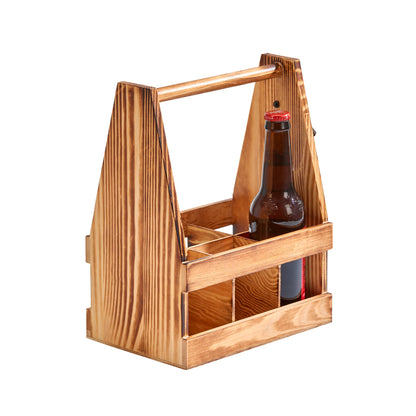 Light Wood 6 Bottle Beverage Caddy with Opener