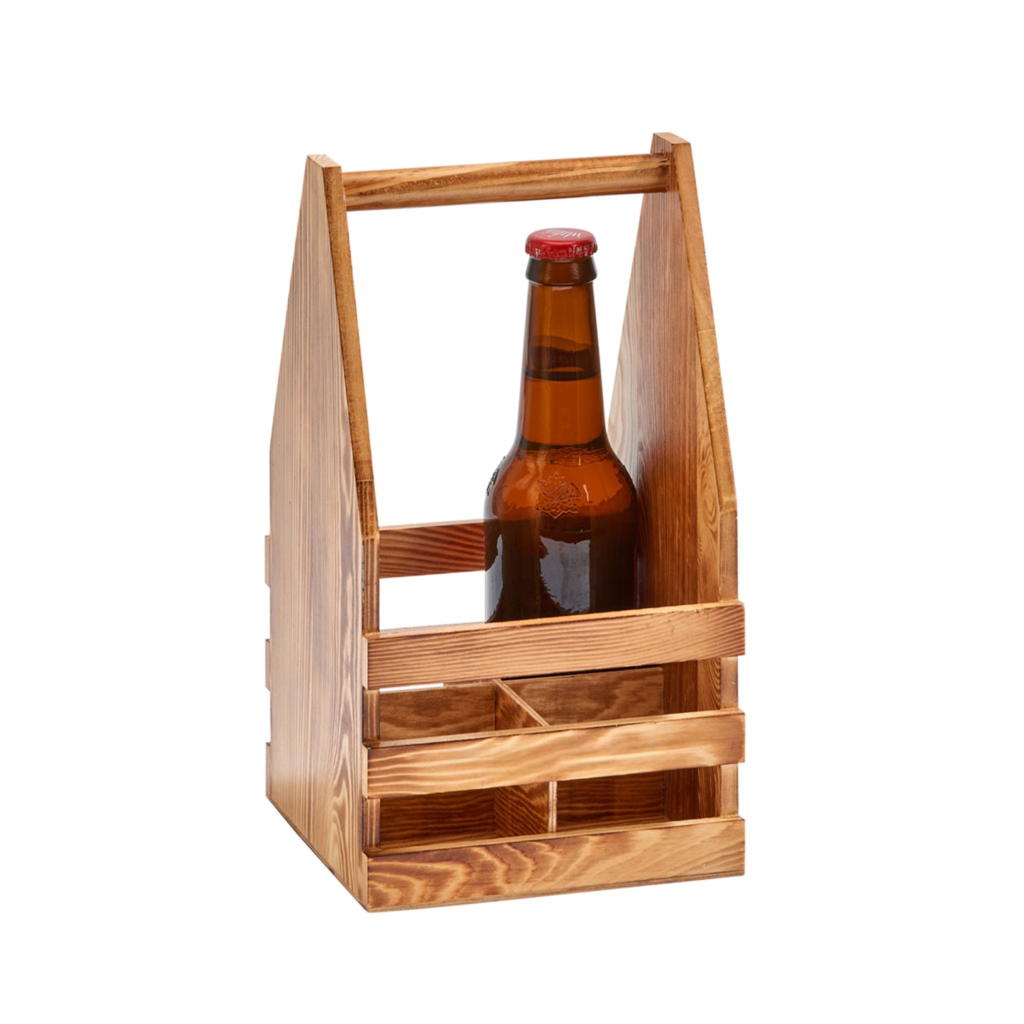 Light Wood 4 Bottle Beverage Caddy