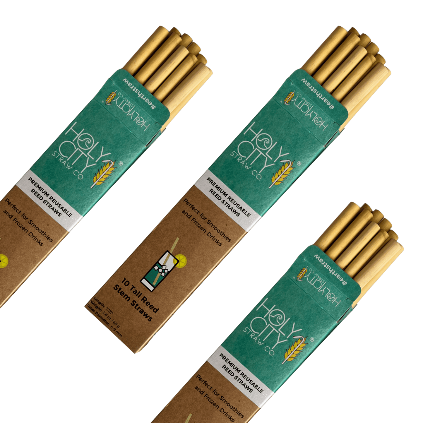 Holy City Straw Tall Reusable Reed Straw Bundle - 3 Pack