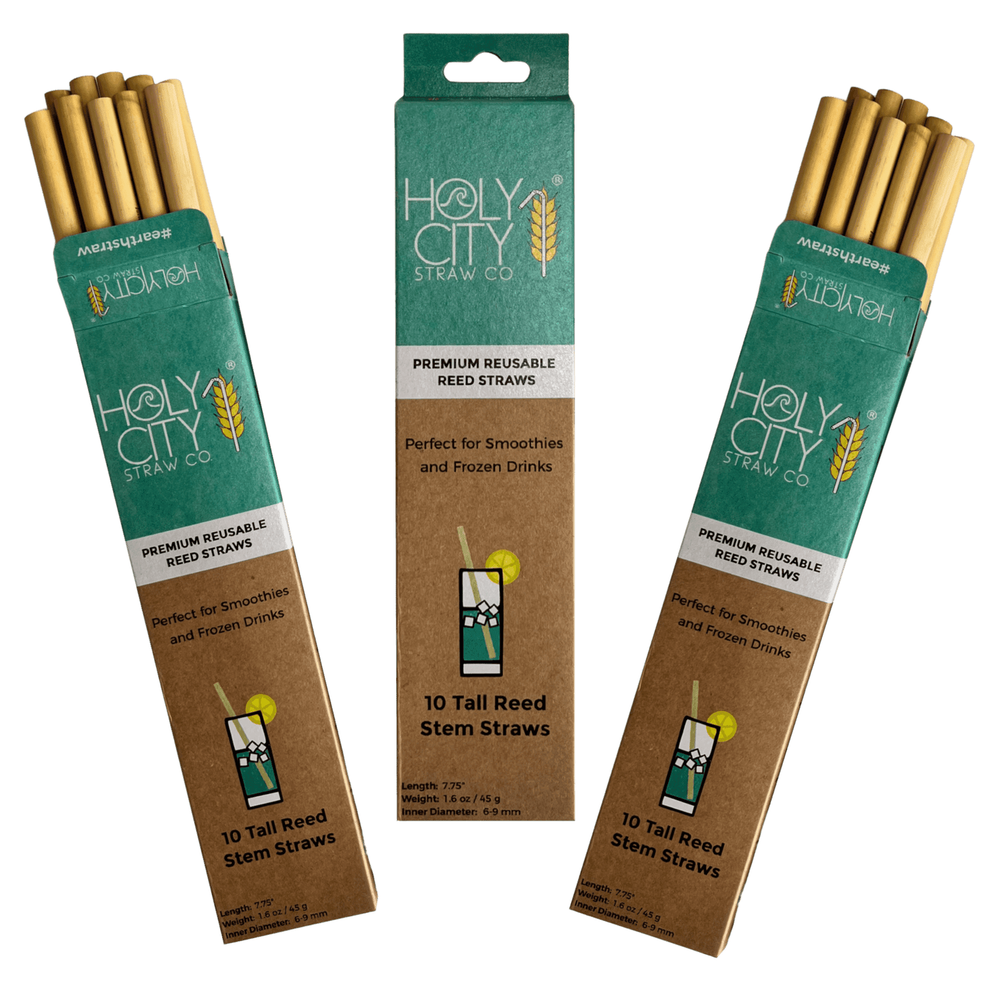 Holy City Straw Tall Reusable Reed Straw Bundle - 3 Pack