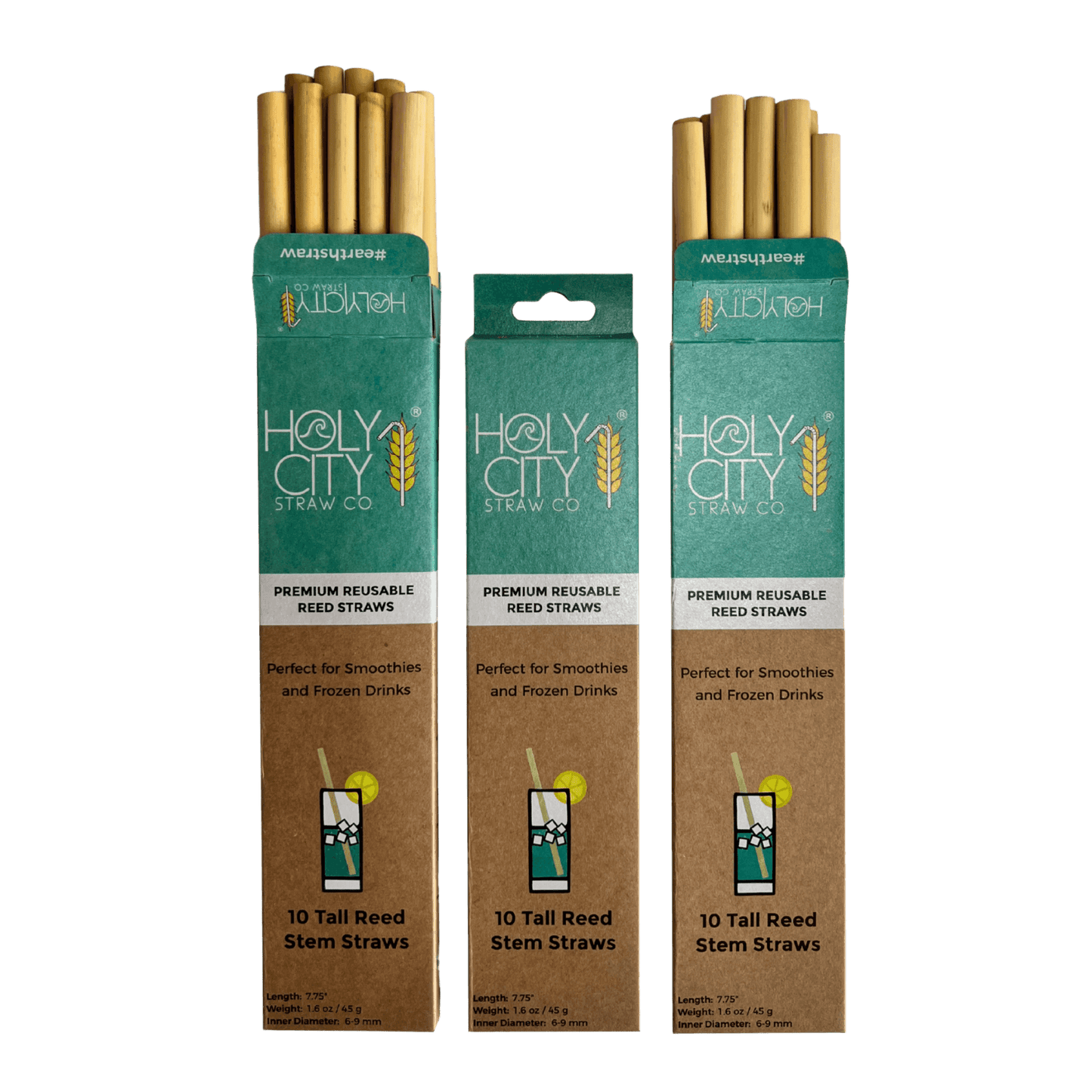 Holy City Straw Tall Reusable Reed Straw Bundle - 3 Pack