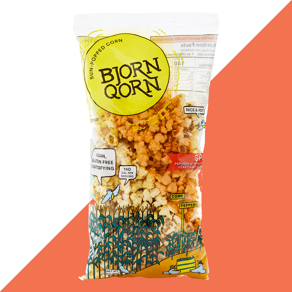 Bjorn Qorn Spicy Popcorn Bags - 12-Pack x 3oz Bags case by Farm2Me