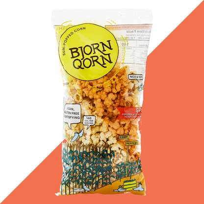 Bjorn Qorn Spicy Popcorn Bags - 12-Pack x 3oz Bags case by Farm2Me