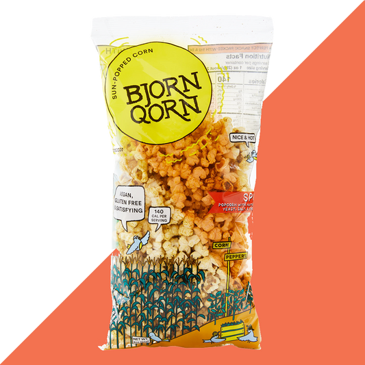 Bjorn Qorn Spicy Popcorn Bags - 12-Pack x 3oz Bags case by Farm2Me