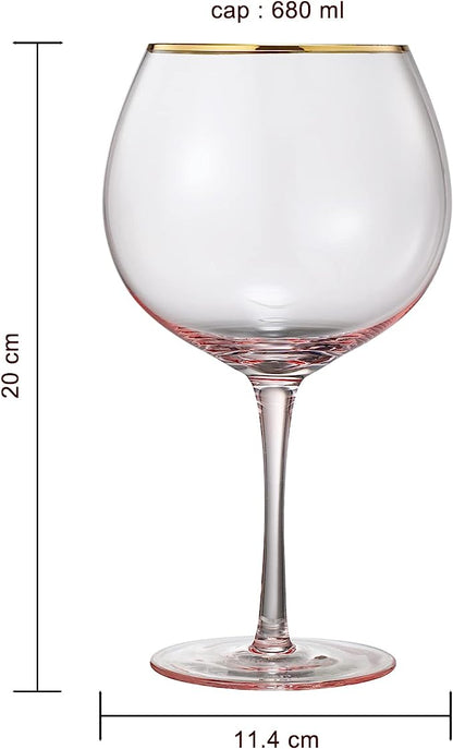 Blush Pink & Gilded Rim Wine Glass 2-Set