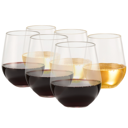 European Style Unbreakable Stemless Wine Glasses 15 oz | Set of 6
