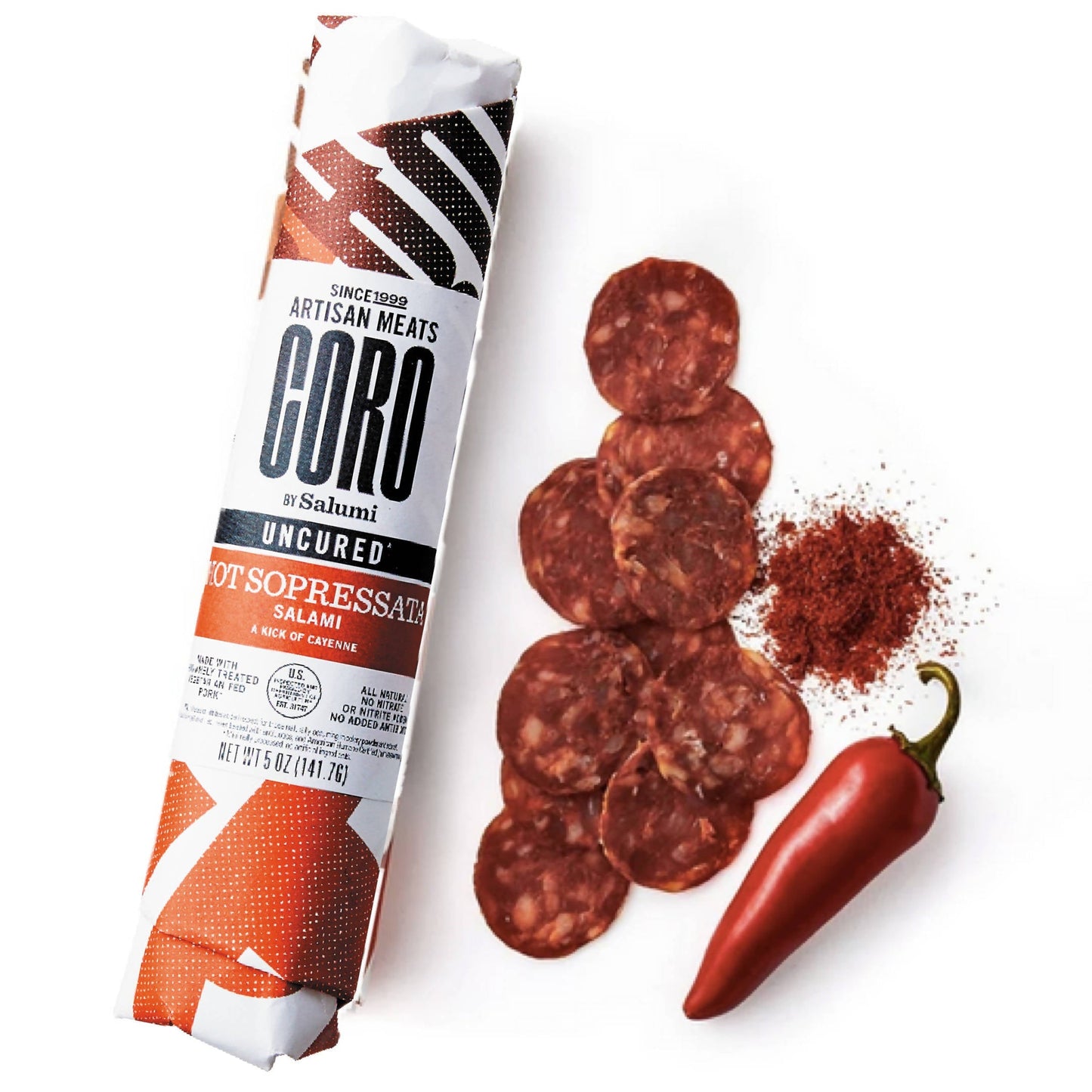 Uncured Hot Sopressata Salami Piccolo - 6 x 5 oz by Farm2Me