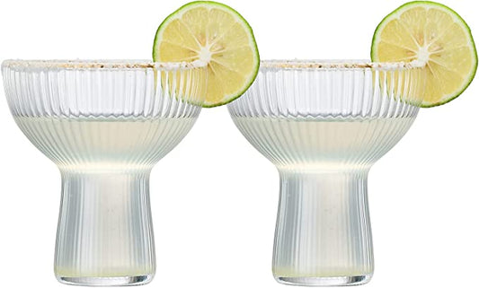 Ribbed Stemless Cocktial Glasses with Gold Rim - Set of 2 - Hand Blown