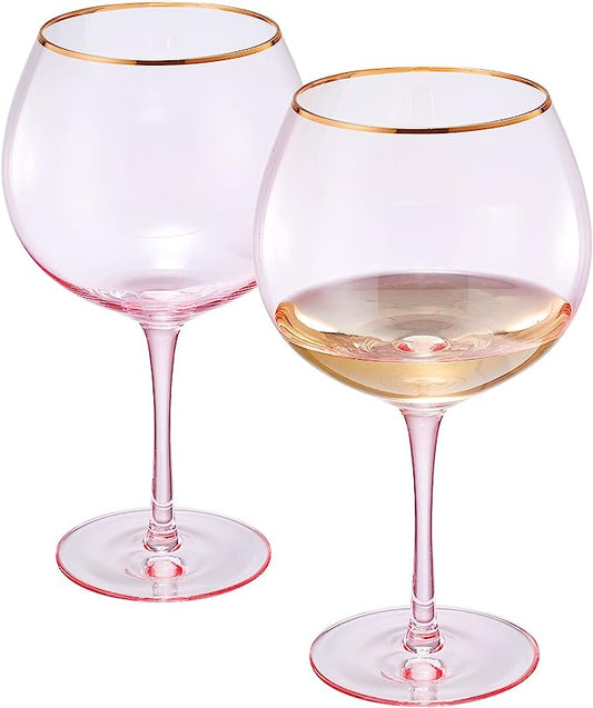 Blush Pink & Gilded Rim Wine Glass 2-Set