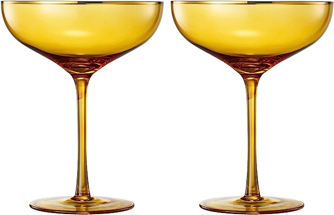 Sunset Yellow & Gilded Rim Coupe Glass, Set of 2