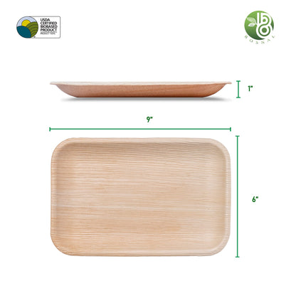 Palm Leaf Biodegradable Plates, 9 x 6 inch Rectangle , 25 Pcs-1