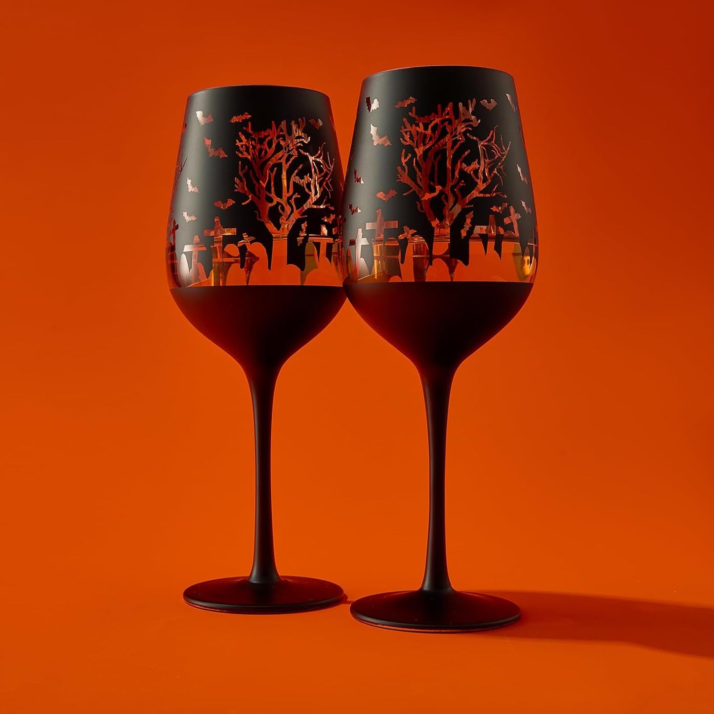 Crystal Halloween Stemmed Wine Glasses - Set of 2