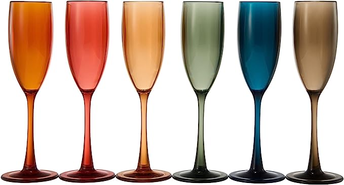 Unbreakable Pastel Color Acrylic Champagne Flutes Glasses | Set of 6