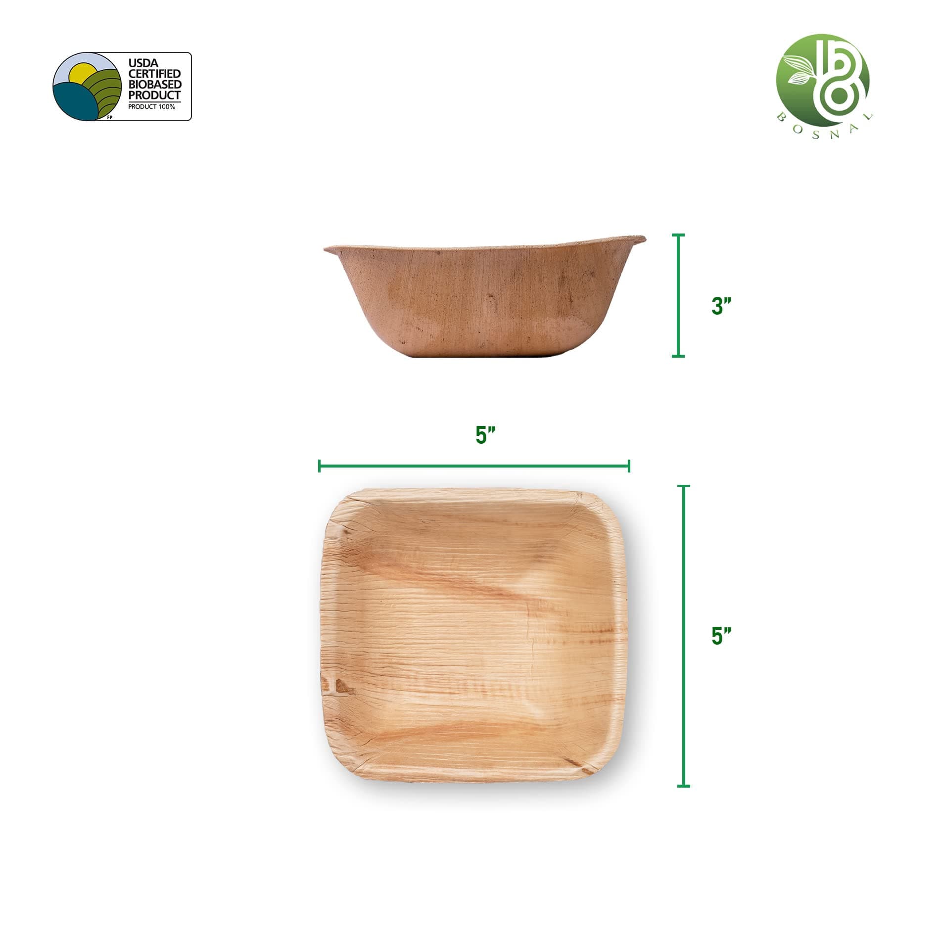Bosnal - Palm Leaf Biodegradable Bowls, 5 inch, Square, 25 Pcs-5