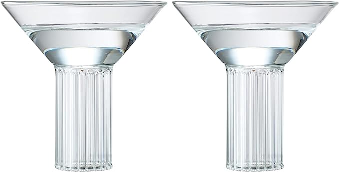 Vintage Gatsby Ribbed Style Hand Blown Coupes, Set of 2