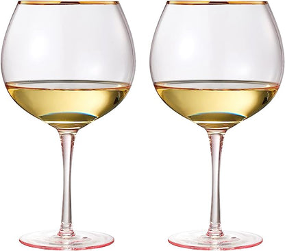 Blush Pink & Gilded Rim Wine Glass 2-Set