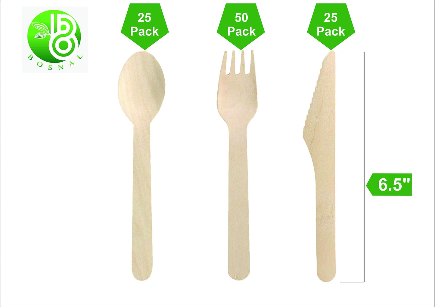 Bosnal – Wooden Disposable Cutlery Set, 6.5 inch, 100 Pcs-4