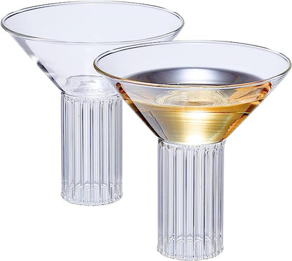 Vintage Gatsby Ribbed Style Hand Blown Coupes, Set of 2