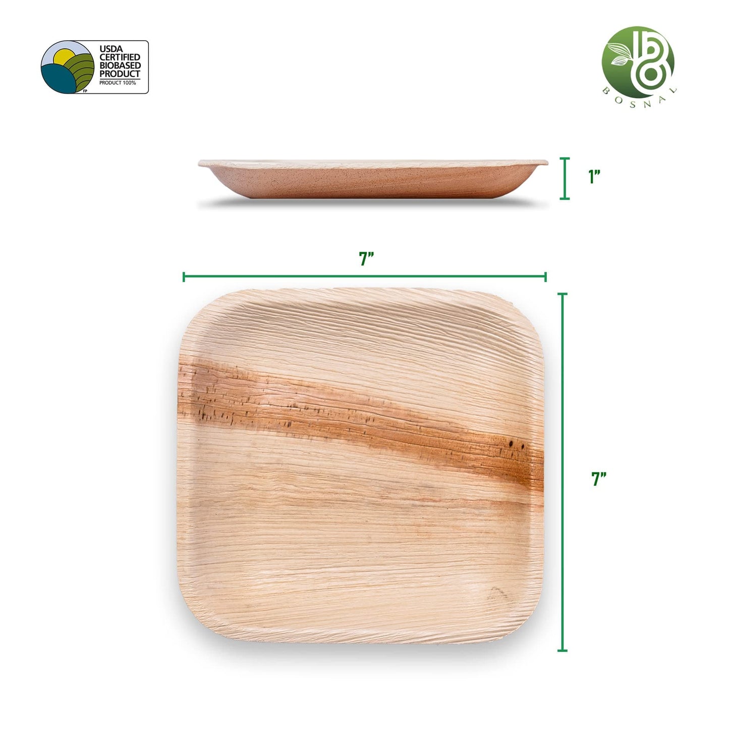 Bosnal - Palm Leaf Biodegradable Plates; 7 inch, Square, 25 Pcs-1