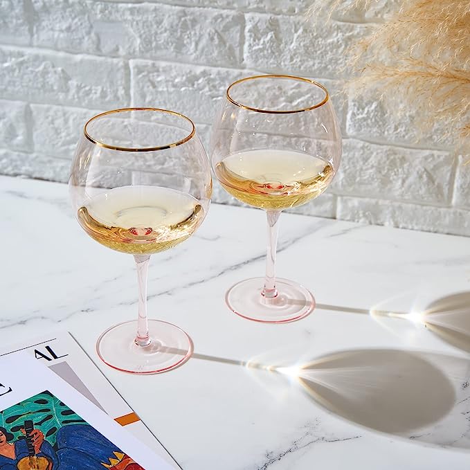 Blush Pink & Gilded Rim Wine Glass 2-Set