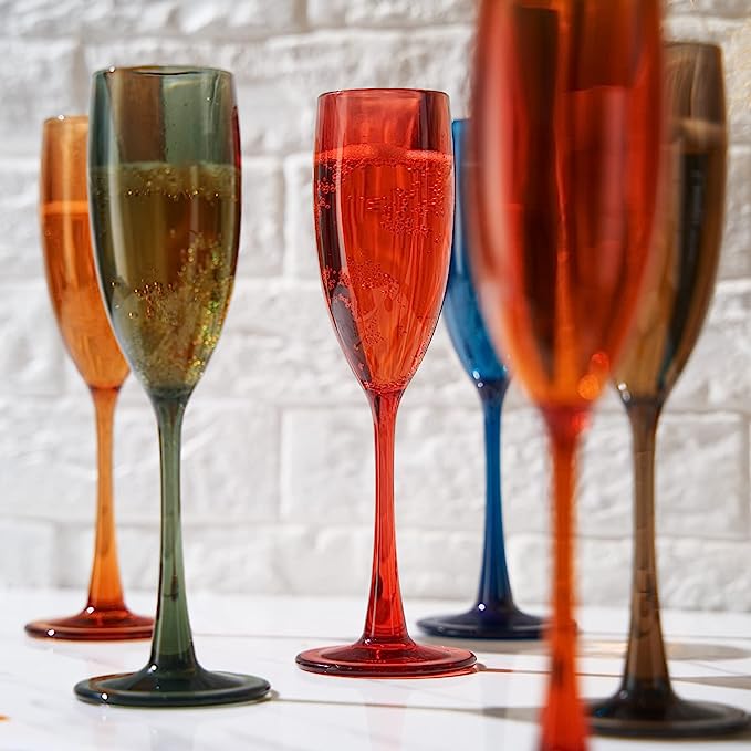 Unbreakable Pastel Color Acrylic Champagne Flutes Glasses | Set of 6