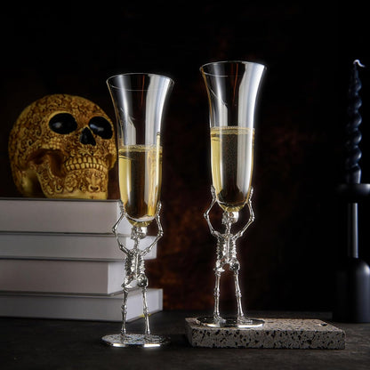 Stemmed Skeleton Champagne Flute Glass | Set of 2