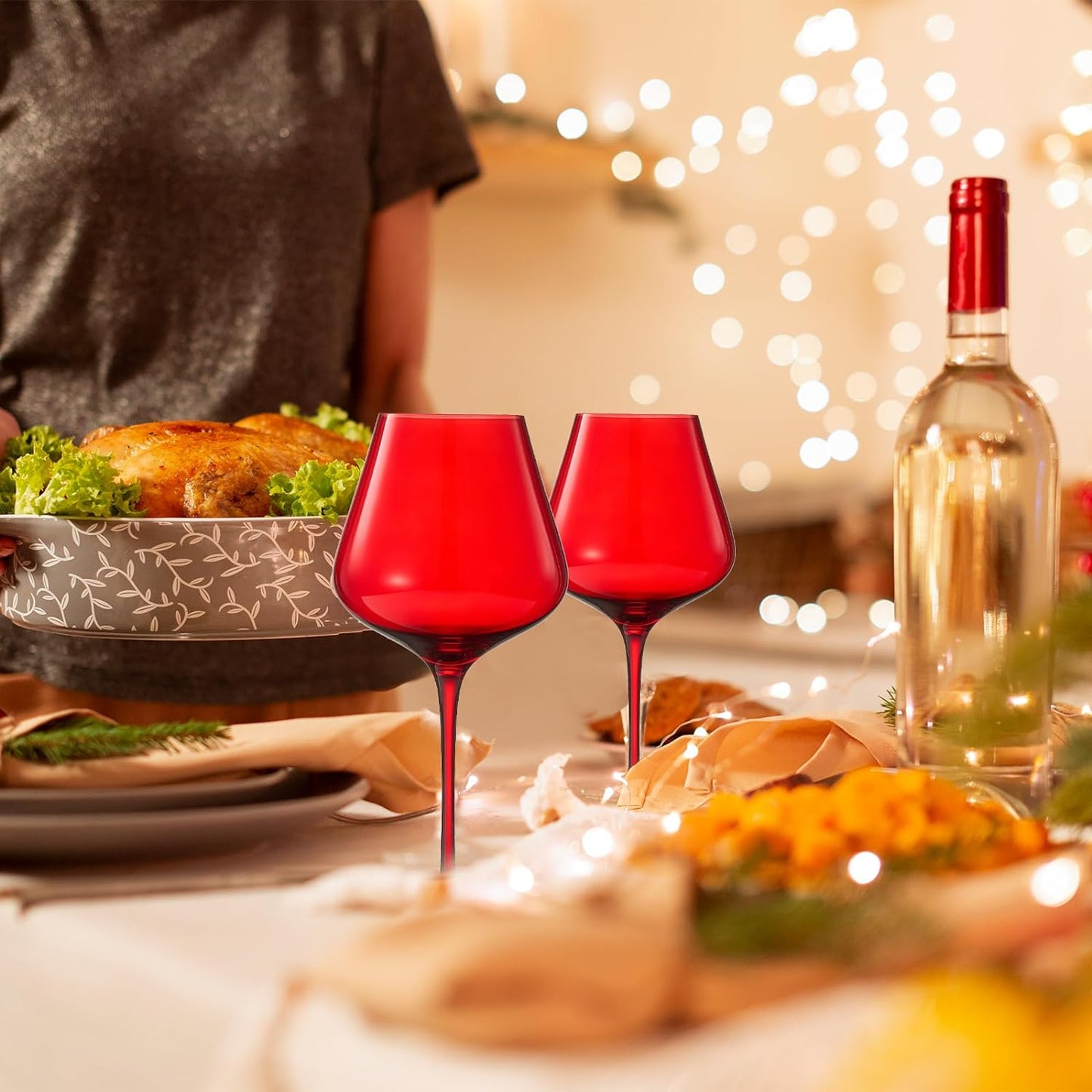 Holiday Red Crystal Wine Glass Set of 2