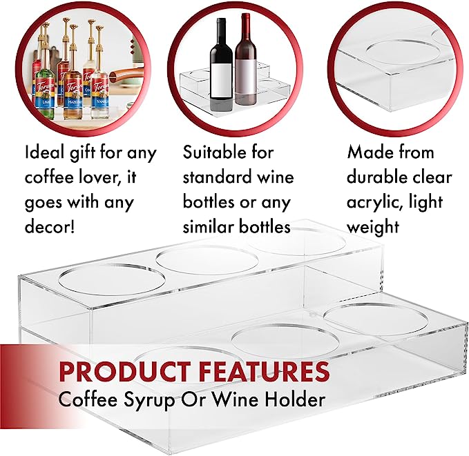 Acrylic Bottle Holder, Coffee Syrup Rack Display Case | 2-Tiered