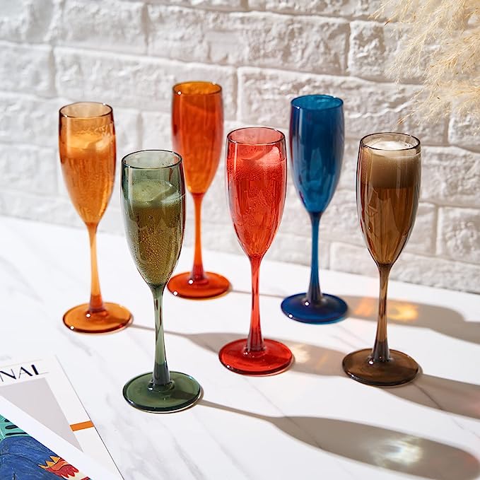 Unbreakable Pastel Color Acrylic Champagne Flutes Glasses | Set of 6