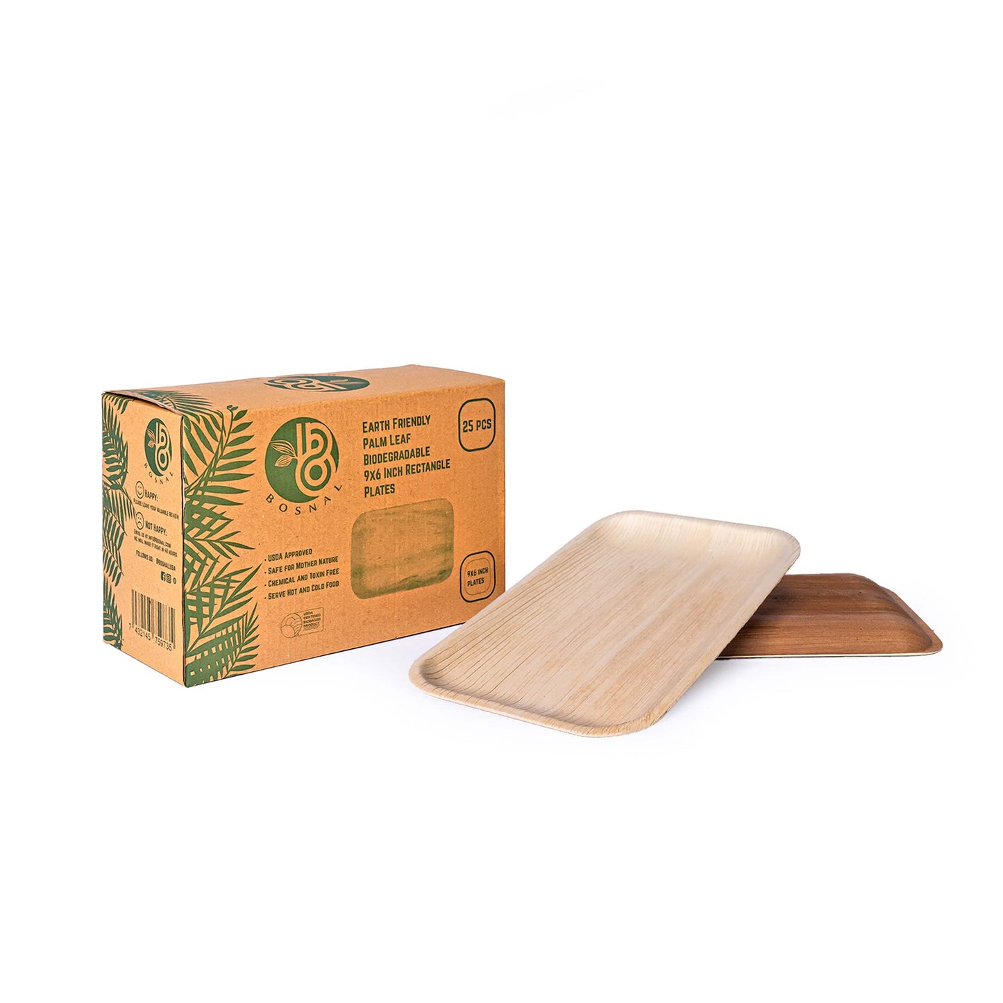 Palm Leaf Biodegradable Plates, 9 x 6 inch Rectangle , 25 Pcs-0