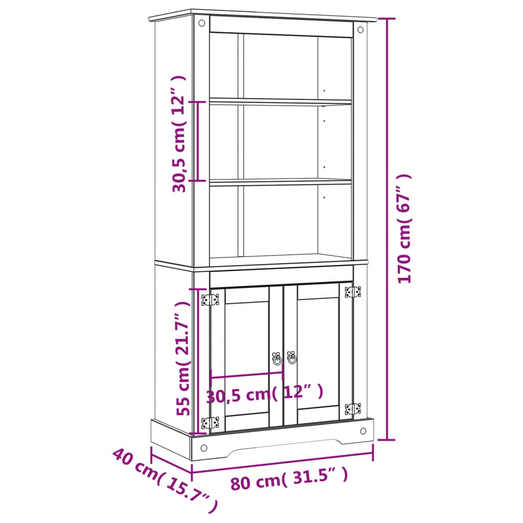 vidaXL Kitchen Cabinet Buffet Cupboard Storage Cabinet with Doors Mexican Pine-8