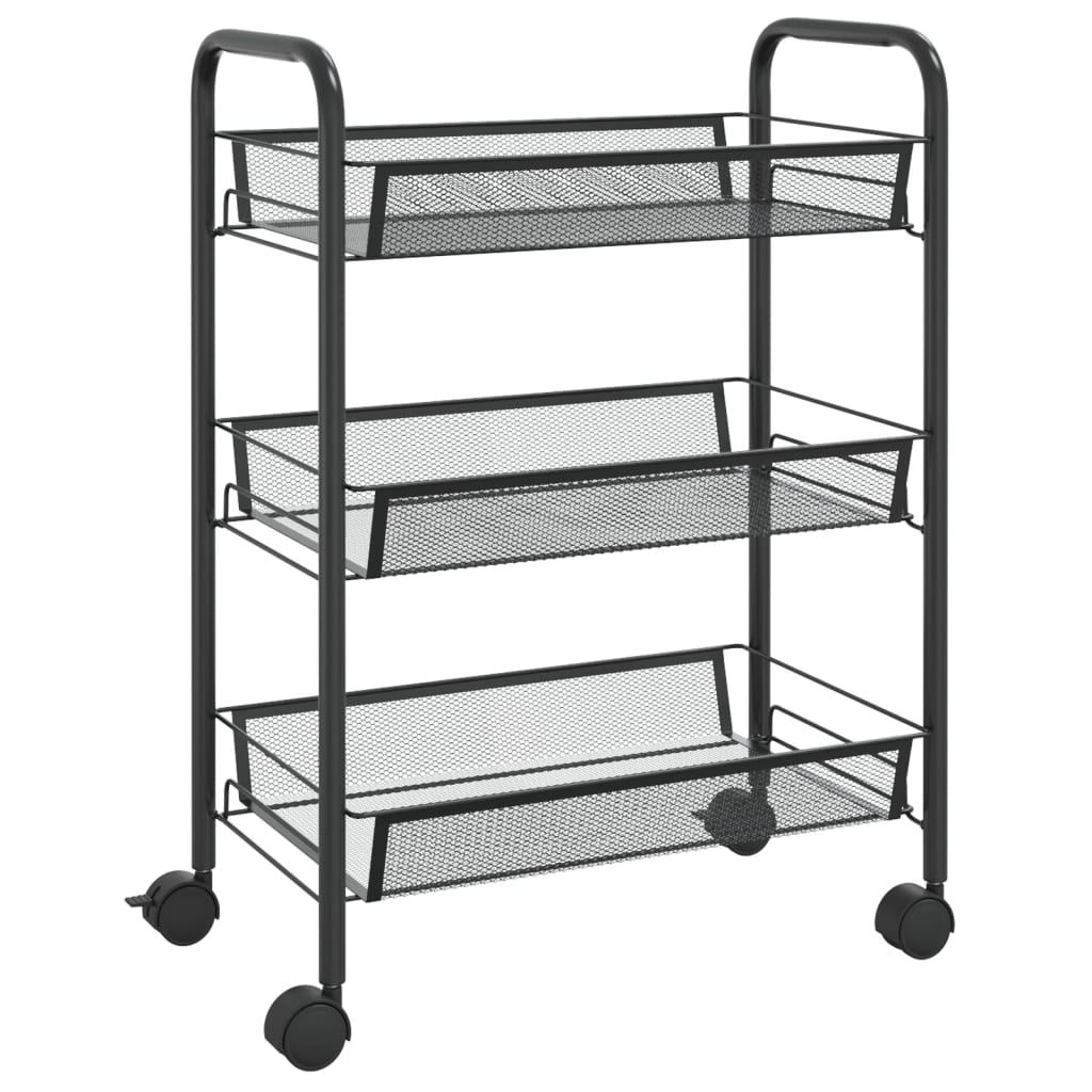 vidaXL Kitchen Trolley Rolling Storage Utility Cart with Mesh Baskets Iron-16