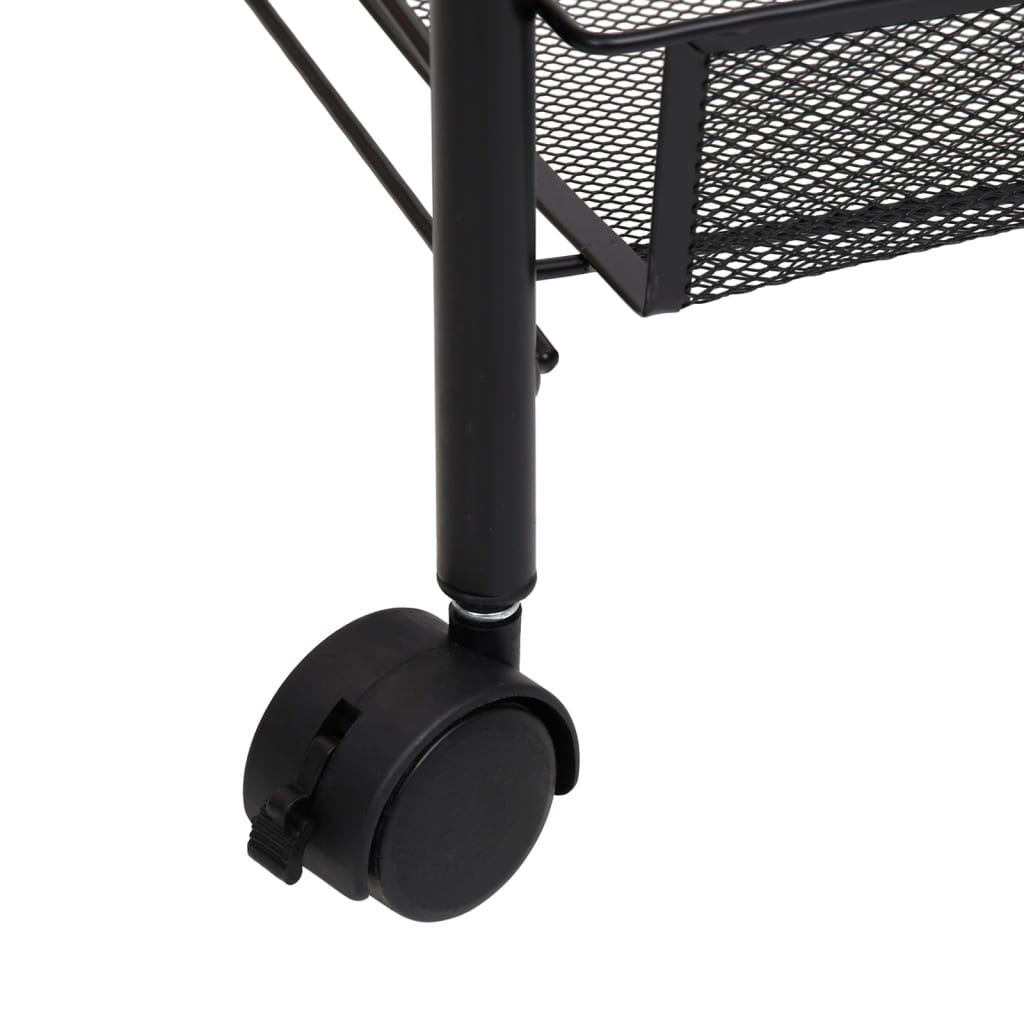 vidaXL Kitchen Trolley Rolling Storage Utility Cart with Mesh Baskets Iron-2