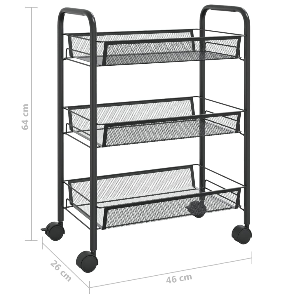 vidaXL Kitchen Trolley Rolling Storage Utility Cart with Mesh Baskets Iron-18