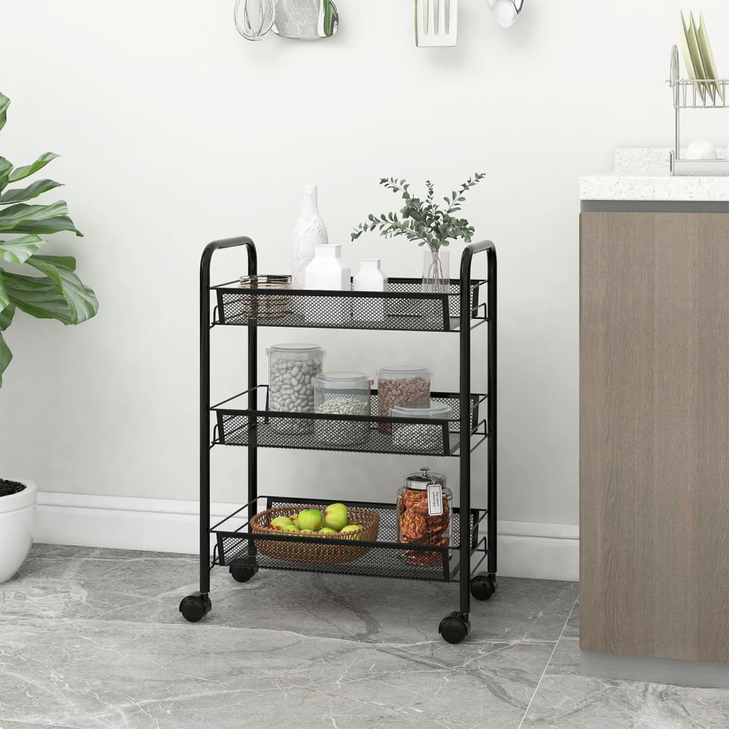 vidaXL Kitchen Trolley Rolling Storage Utility Cart with Mesh Baskets Iron-17