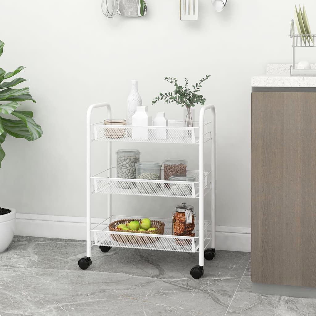 vidaXL Kitchen Trolley Rolling Storage Utility Cart with Mesh Baskets Iron-31