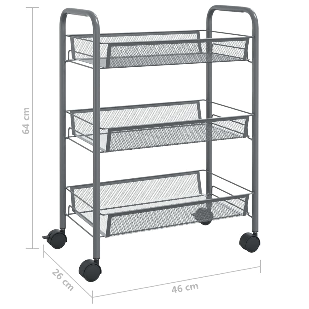 vidaXL Kitchen Trolley Rolling Storage Utility Cart with Mesh Baskets Iron-42