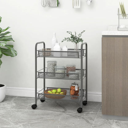 vidaXL Kitchen Trolley Rolling Storage Utility Cart with Mesh Baskets Iron-37