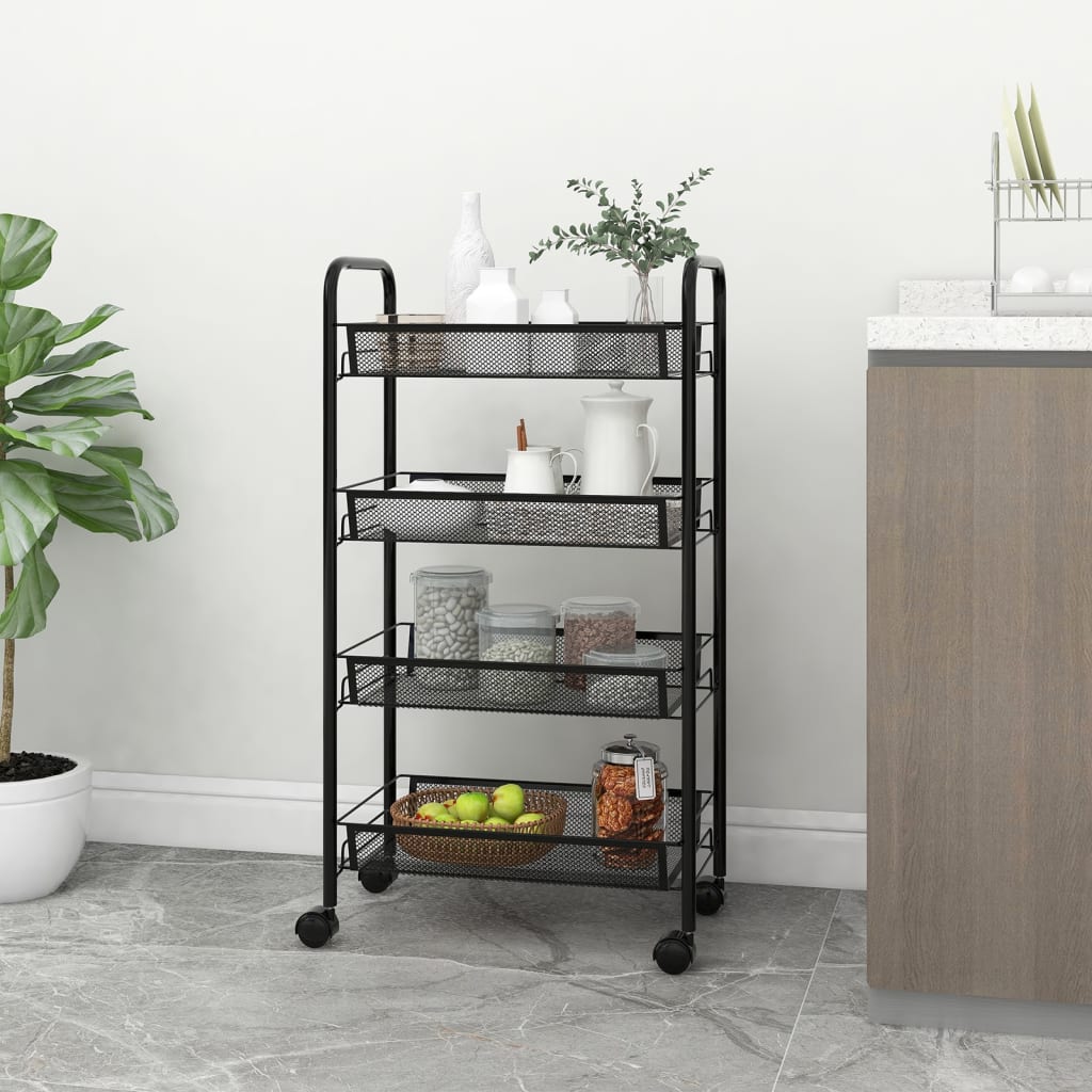 vidaXL Kitchen Trolley Rolling Storage Utility Cart with Mesh Baskets Iron-66