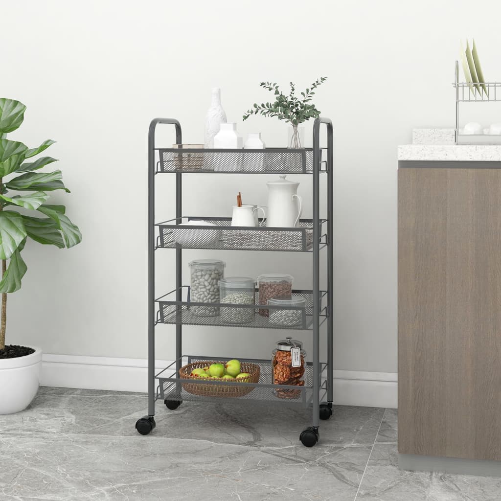 vidaXL Kitchen Trolley Rolling Storage Utility Cart with Mesh Baskets Iron-50