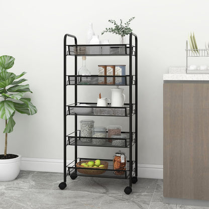 vidaXL Kitchen Trolley Rolling Storage Utility Cart with Mesh Baskets Iron-59