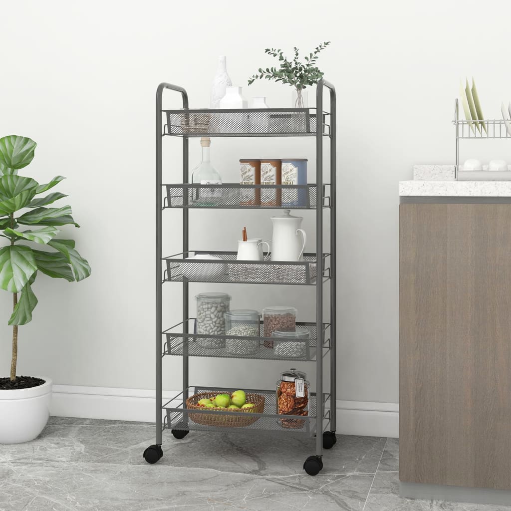 vidaXL Kitchen Trolley Rolling Storage Utility Cart with Mesh Baskets Iron-5