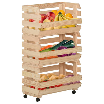 vidaXL Kitchen Cart Vegetable Storage Basket Rolling Cart Solid Wood Pine-13