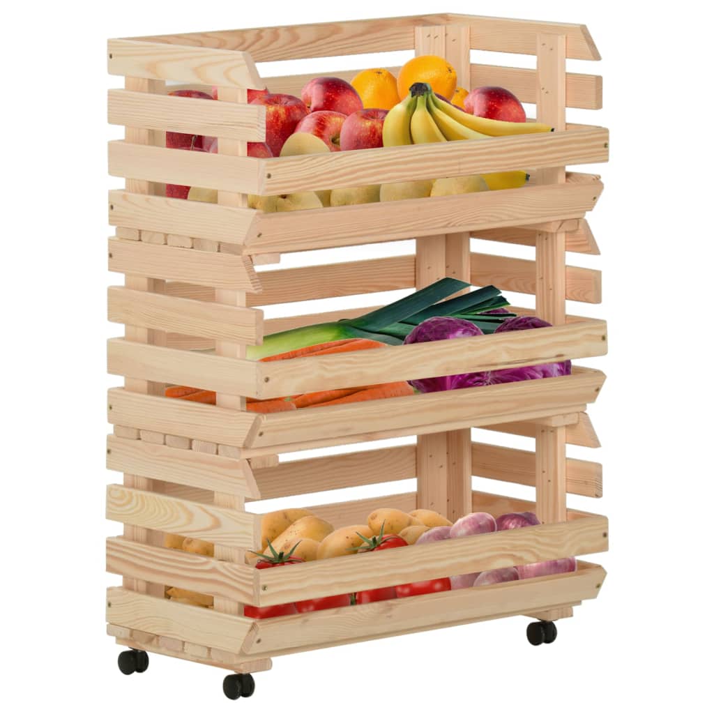 vidaXL Kitchen Cart Vegetable Storage Basket Rolling Cart Solid Wood Pine-2