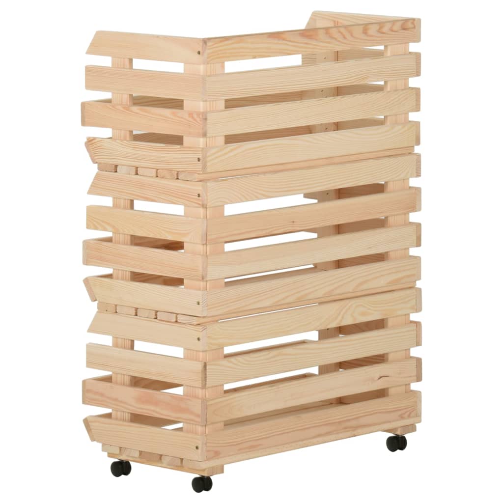 vidaXL Kitchen Cart Vegetable Storage Basket Rolling Cart Solid Wood Pine-4